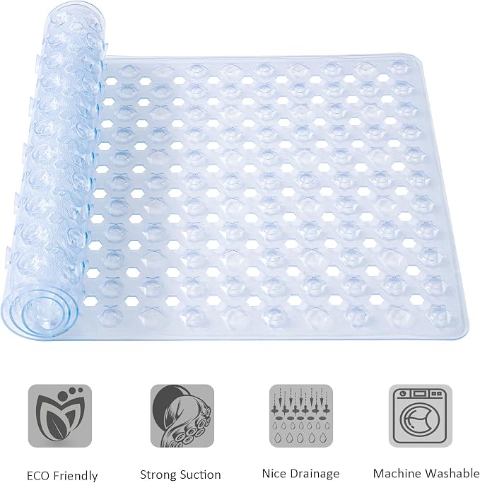 Shower Bathtub Mat Non Slip Bath Mat for Tub Non Slip Bath Mats for Bathroom Bath Tub Mats Shower Floor Mat With Suction Cups 34.5 x 15.5(Clear)