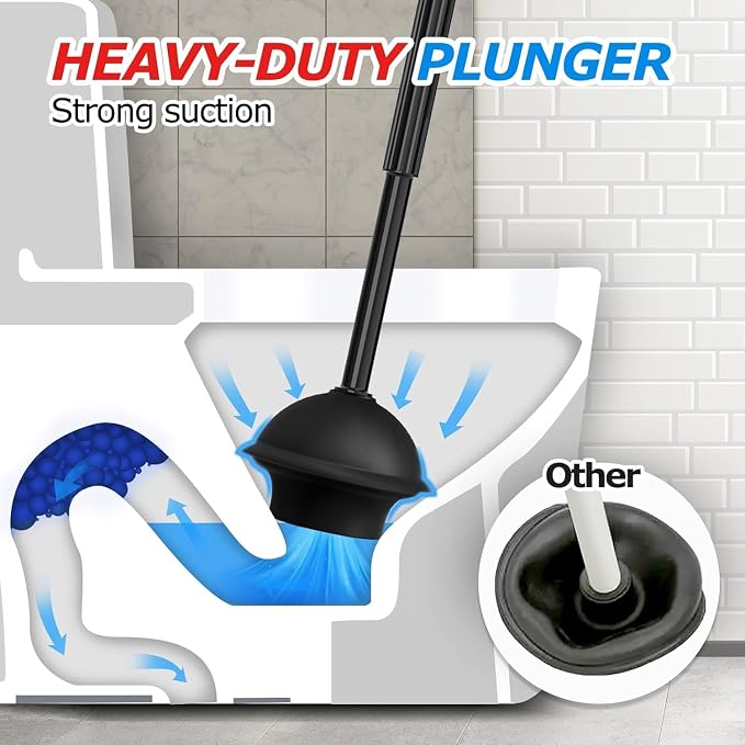 FORASTO 2Pack 2 in 1 Toilet Brush and Plunger Set, Extended Handle Plunger,Toilet Bowl Brush Plunger Set,Bathroom Cleaning Tools,Toilet Brush Plunger Combo,Cleaning Supplies，Black