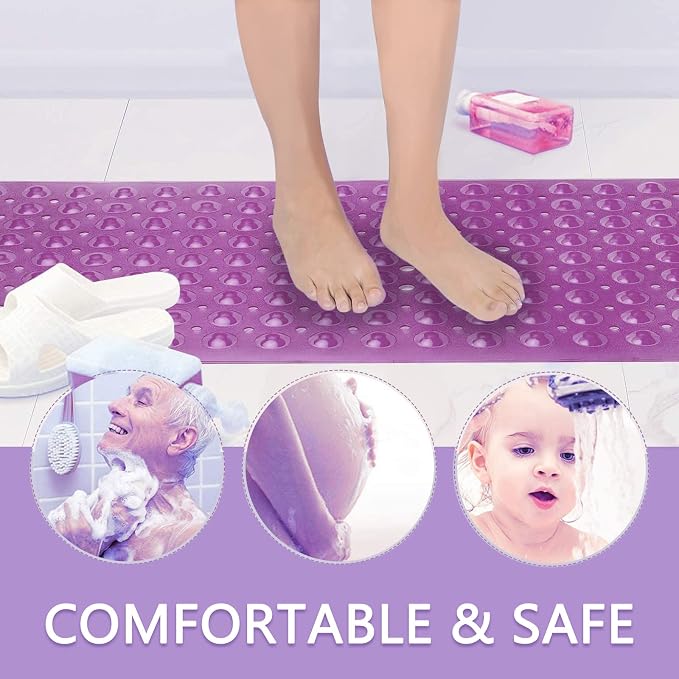 Sheepping Baby Bath Mat Non Slip Extra Long Bathtub Mat for Kids 40 X 16 Inch - Eco Friendly Bath Tub Mat with 200 Big Suction Cups,Machine Washable Shower Mat (Purple)