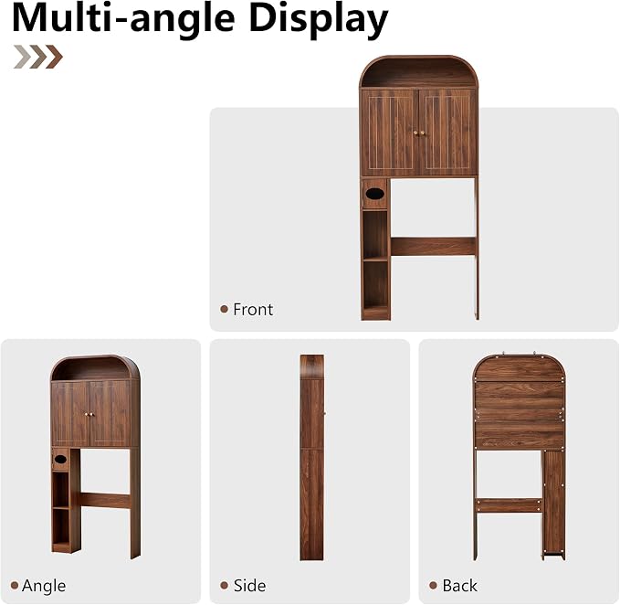 LEVNARY 31" Wide Over the Toilet Storage with Toilet Paper Holder, Arched Bathroom Organizer with Fluted Doors, 4-Tier Space Saving Freestanding Cabinet with Adjustable Shelves (Walnut)