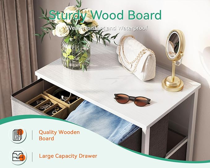 AODK Dresser for Bedroom with 4 Storage Drawers, Small Dressers Chest of Drawers Fabric Dresser with Sturdy Steel Frame, Dressers for Closet with Wood Top, Light Grey