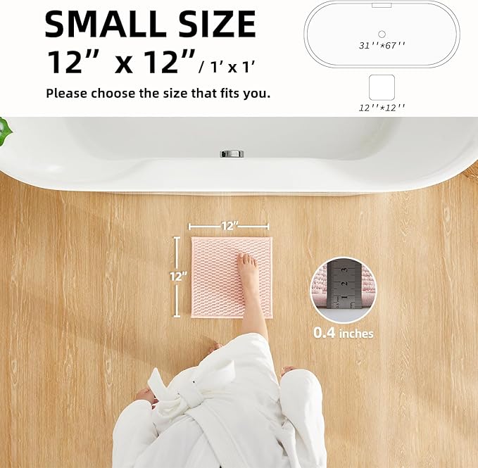 TYUU Small Bathroom Rugs, Non Slip Washable Bath Rugs Super Absorbent Bathroom Rug Thin Quick Dry Low Pile Bath Mats, Pink 12"x12"