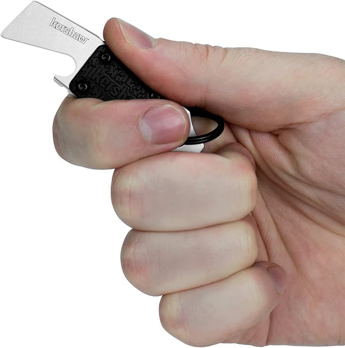 Kershaw PT-1 Multi-Function Keychain Tool, Stainless Steel, Utility Keychain with Bottle Opener, Flathead Screwdriver, Mini Pry Bar, and Lanyard Attachment, for Key Ring, Pocket or Purse Carry