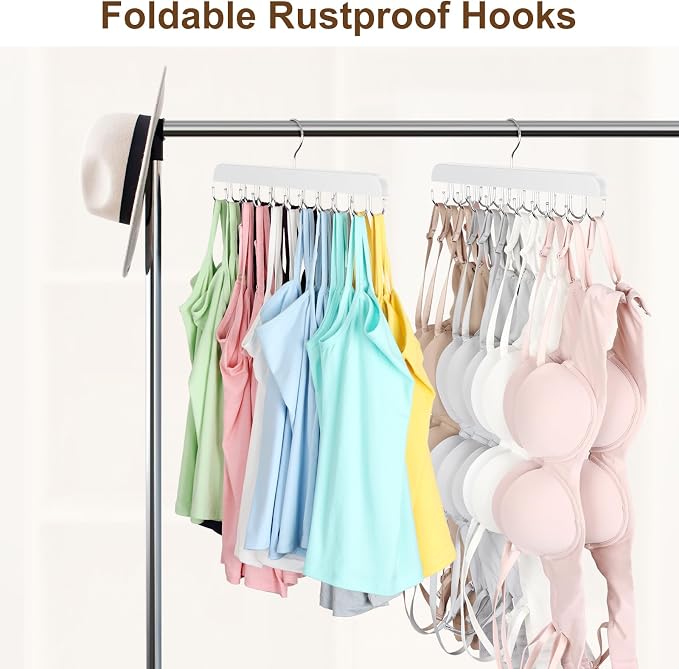 Resovo Bra Hanger for Closet, Tank Top Hanger 20 Hooks Capacity Foldable Wood Space Saving Hangers Closet Organizers and Storage for Dorm & Apartment for Tank Top, Bra, Scarf