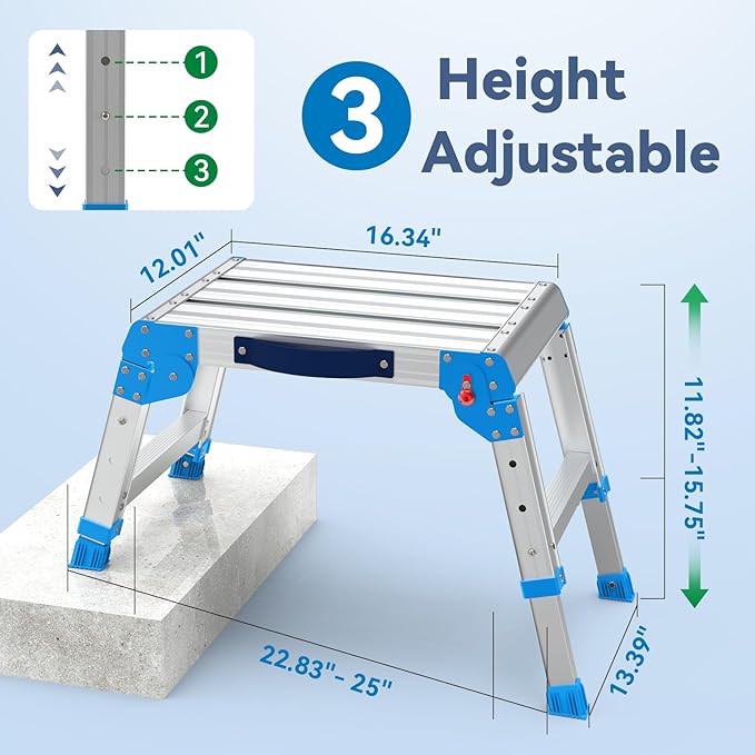 Loyoda Work Platform 440 Lbs, Folding Step Stool with One-Touch Automatic Fold, 3 Height Adjustment Step Platform, Perfect for RV Cleaning, Home Painting and Reaching High Places, Standard