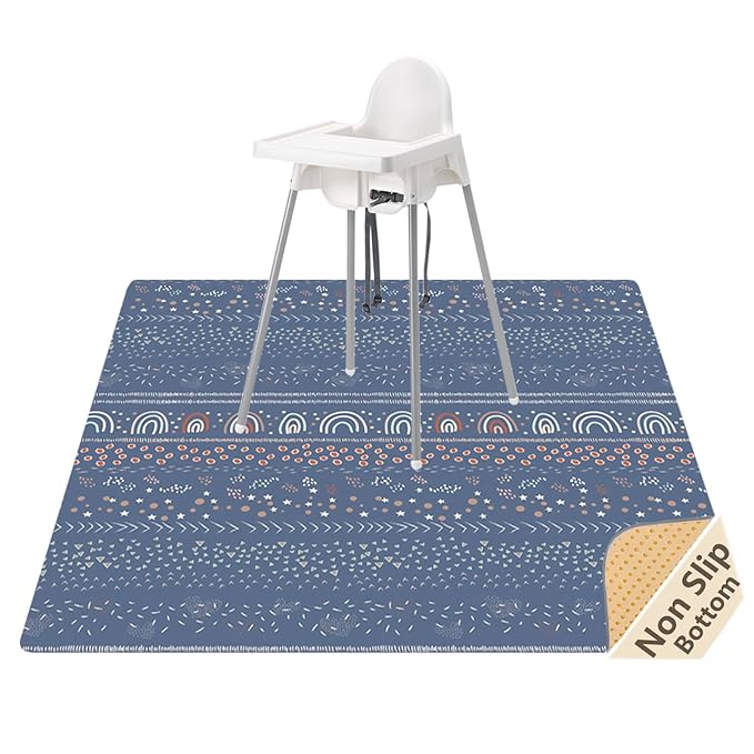 Splat Mat for Under High Chair/Arts/Crafts, WOMUMON 51" Waterproof Spill Mat Washable Non-Slip Floor Protector Splash Mat, Messy Mat and Table Cloth