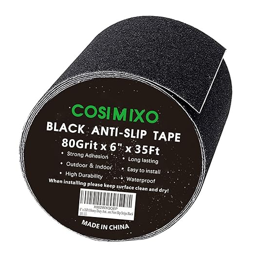 COSIMIXO 6" x 35Ft Heavy Duty Anti Slip Tape,Best 80grit Friction,Grip,Abrasive for Stairs Outdoor/Indoor,Skateboard Grip Tape Safety Non Skid Tread Staircases Anti-Slip Traction Tape Black