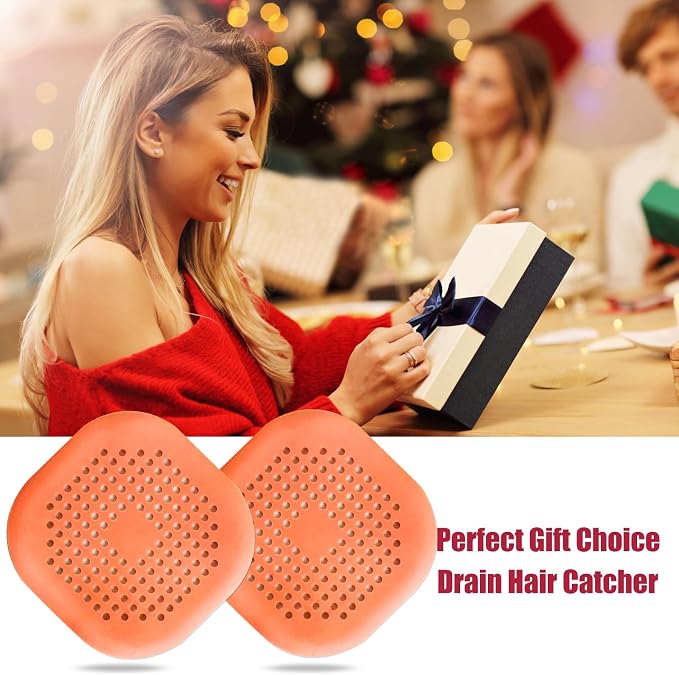 Hair Drain Catcher,Square Drain Cover for Shower Silicone Hair Stopper with Suction Cup,Easy to Install Suit for Bathroom,Bathtub,Kitchen 2 Pack (Orange)