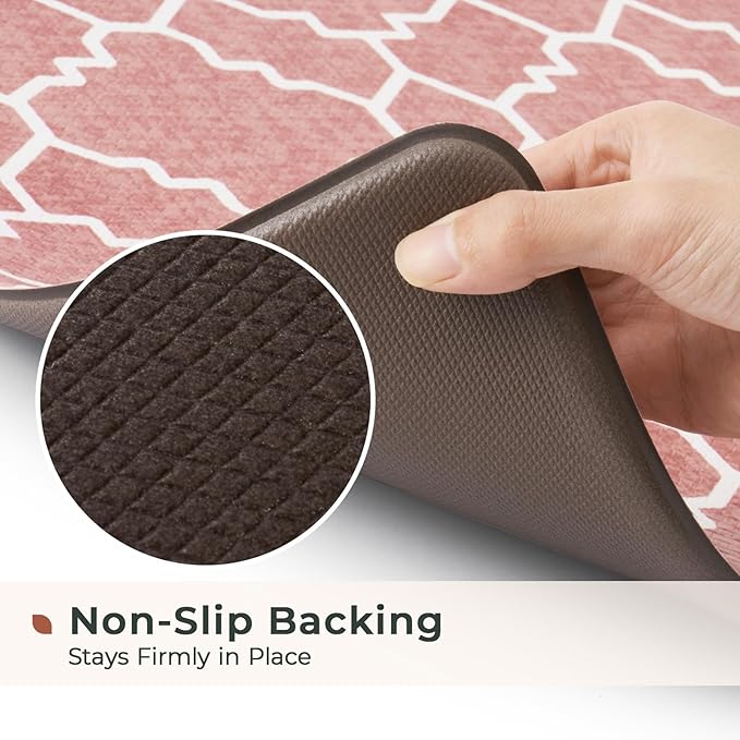 FRESHMINT Kitchen Mat Set of 2, Anti-Fatigue Cushioned Kitchen Mats for Floor, Waterproof Non Slip Comfort Standing Mat, Boho Kitchen Rug for Kitchen Decor, Sink, Office, 17"x30"+17"x47", Terracotta