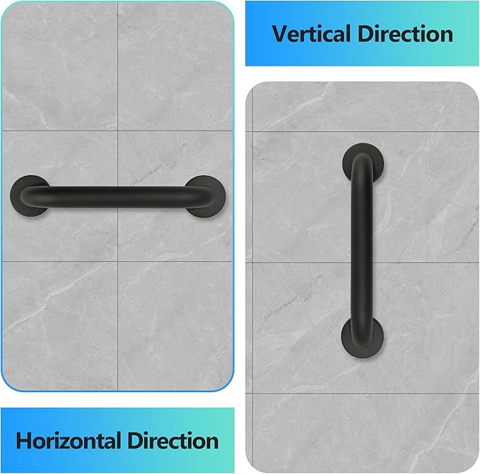 Shower Grab Bar, 2 Pack 12 Inch Black Bathroom Grab Bar, 1.25" Diameter 304 Stainless Steel Grab Bars for Bathtubs and Showers, Handicap Shower Grab Bar for Seniors Elderly
