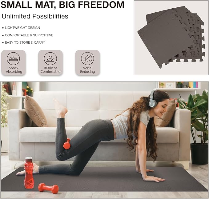 AIRHOP 18 PCS Gym Floor Mat, EVA Foam Puzzle Gym Mat, High-Density Interlocking Foam Floor Tiles for Home Gym, Play Workout Garage Kitchen Flooring 12.6"x12.6"x0.4"