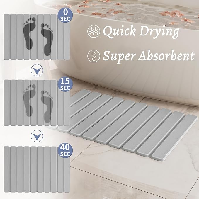 Foldable Stone Bath Mat, Quick Dry Stone Drying Mats for Bathroom, Super Absorbent Rollable Bath Mat, Non Slip, Large Diatomaceous Earth Dish Drying Mats for Kitchen Counter, 23.5 x 15.4in
