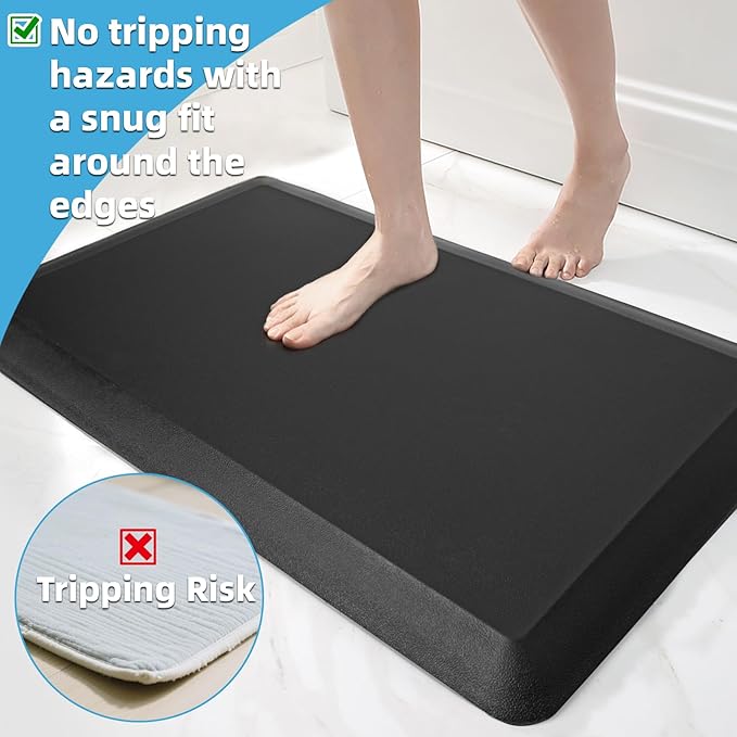 Art3d 3/4" Thick Kitchen Mats for Floor, Waterproof 20" X 32" Cushioned Comfort Mat, Anti Fatigue Mats for Kitchen, Ergonomic Standing Office Desk, Home and Garage, Black