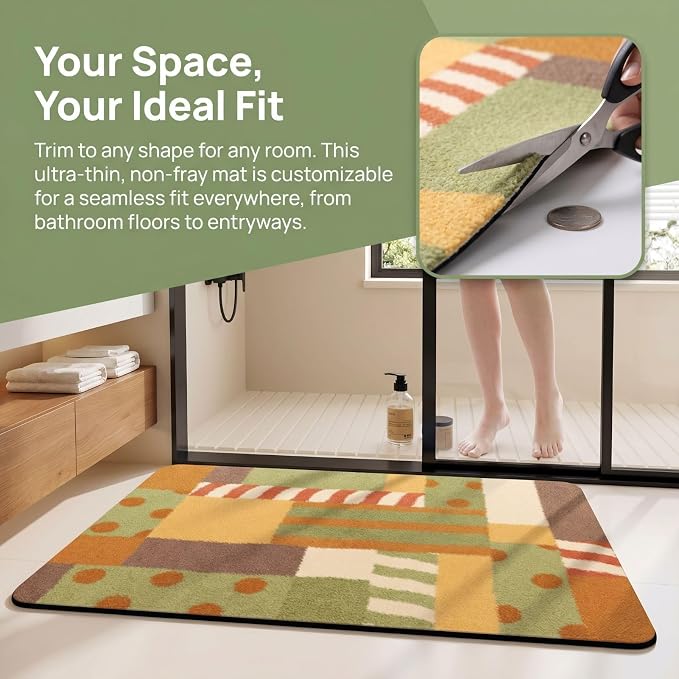Non Slip Bath Mat Cut to Any Size – Ultra Thin Bathroom Rugs Fit Under Door, 24”x36” Quick Dry Absorbent Washable Rubber Backing Mat Rug for Bath Floor, Entryway, Kitchen, Sink