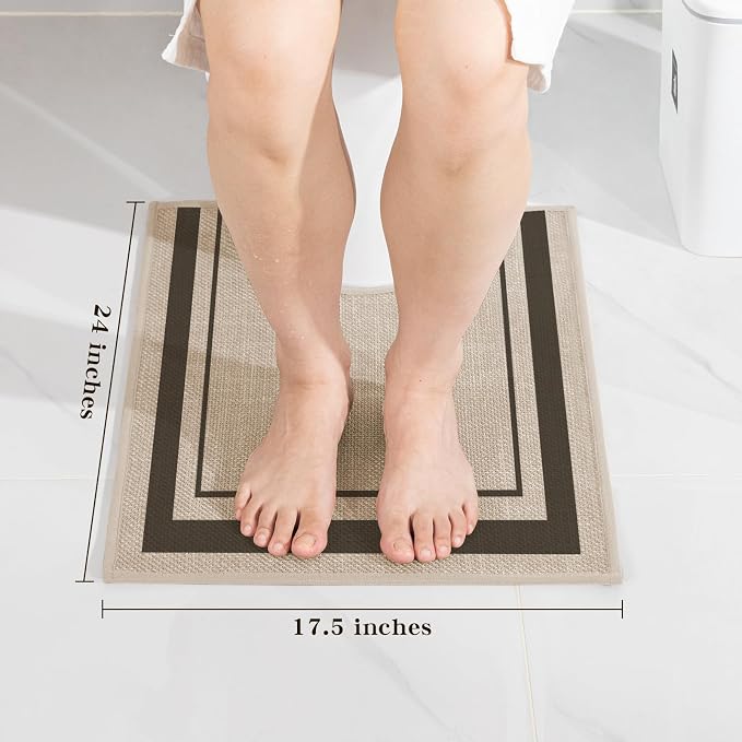 chakme Bathroom Rugs Mat U-Shaped 24x17, Ultra Thin Non Slip Bath Mat Small Quick Dry Absorbent Bath Mat for Bathroom Floor, (Light Beige, U-24"x17")