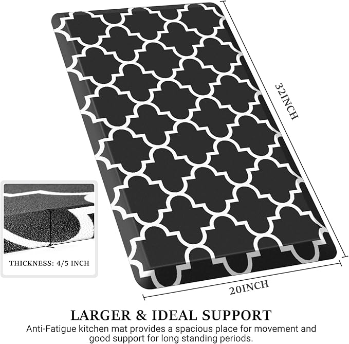 WISELIFE Anti Fatigue Floor Mat - 4/5 Inch Thick Kitchen Mat Non Slip Waterproof Heavy Duty Ergonomic Comfort Mat Durable for Home, Office, Sink, Laundry,(20" x 32", Black)
