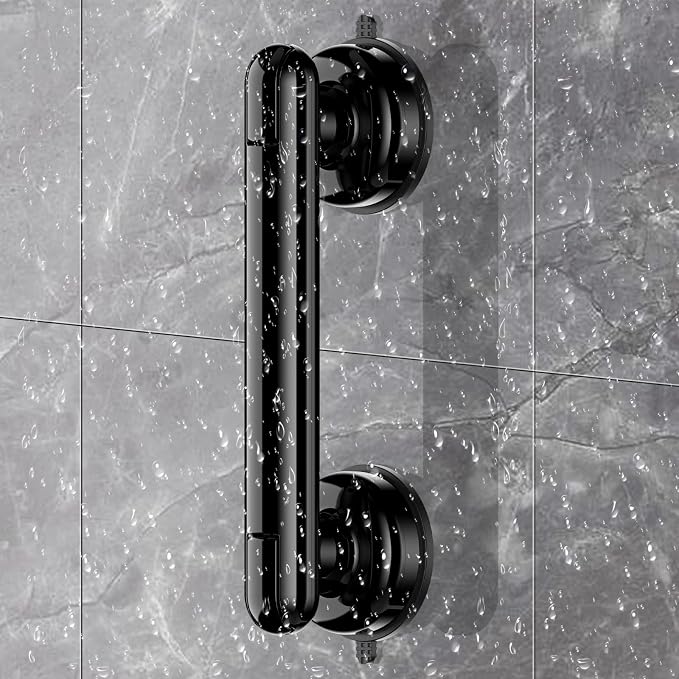 Upgraded 2-Pack Grab Bars for Shower Bathroom Wall, Heavy-Duty Suction Grab Bars Shower Handle Safety for Elderly Seniors Handicap, No Drilling Tool-Free, Easy Removal and Reusable (Black)