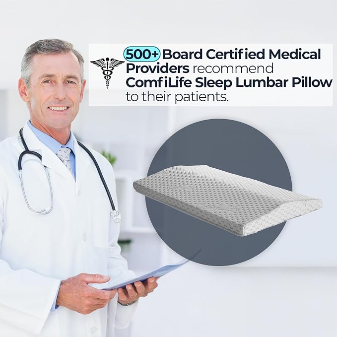 ComfiLife Lumbar Support Pillow for Sleeping Memory Foam Pillow for Back Pain Relief - Side, Back and Stomach Sleepers- Triangle Wedge Pillow - Bed Rest Pillow - Medium-Soft (White, Standard)