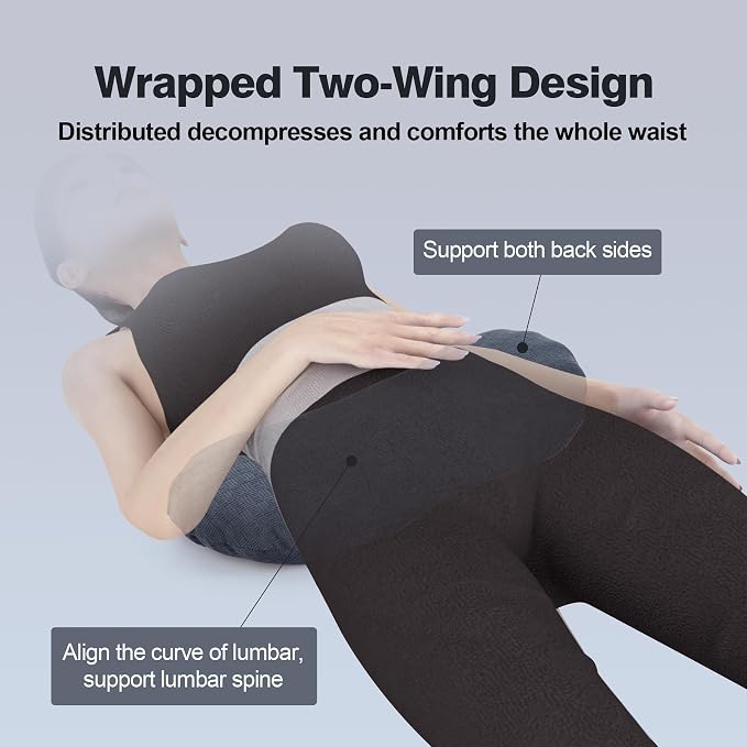 COMFYTHERA Lumbar Support Pillow for Sleeping Memory Foam Lumbar Support Cushion for Lower Back Pain Relief, Back Support Bed Pillow Waist Support (Dark Grey, Small)