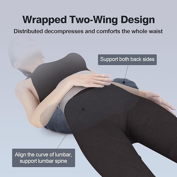 COMFYTHERA Lumbar Support Pillow for Sleeping Memory Foam Lumbar Support Cushion for Lower Back Pain Relief, Back Support Bed Pillow Waist Support (Dark Grey, Large)