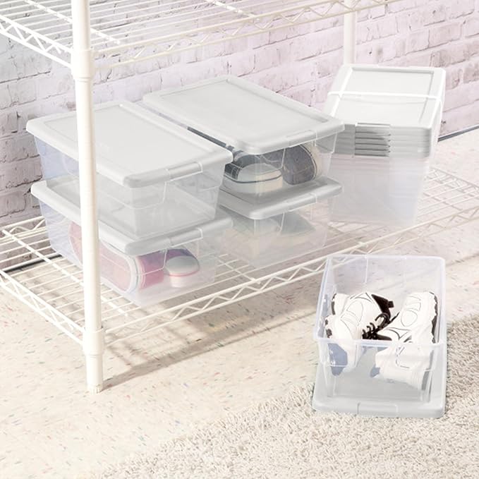 Sterilite 24-Pack 6 Quart Storage Boxes, Stackable Clear Plastic Bins with Snap-On Lids - Heavy-Duty Organizing Containers for Closet, Bathroom, and Office