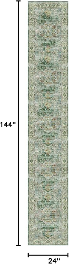 Madane Hallway Runner Rug 2x12, Extra Long Washable Runner Rugs with Rubber Backing, Non Slip Carpet Runner for Hallway, Vintage Rug Runners for Kitchen Laundry Room Entryway (Green, 2'x12')