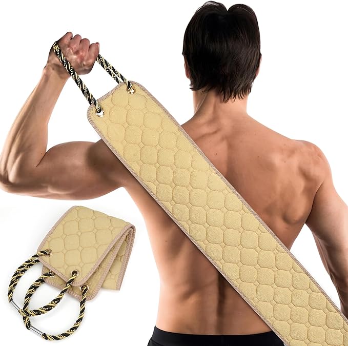 Exfoliating Back Scrubber with Handles, 39 Inch Double-Sided Back Exfoliator Body Scrub Towel, Exfoliating Washcloth Bath Tool for Use in Shower, Back Washer to Deep Clean Your Skin for Men & Women