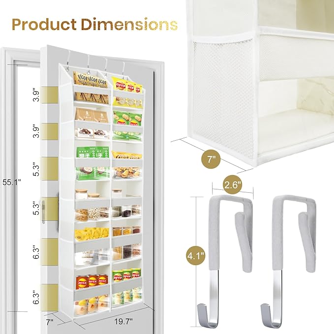 HOMELUX THEORY UPGRADED 6 Tiers Over The Door Organizer Hanging - 100D EXTRA THICK & 50lbs HUGE CAPACITY, 12 Side Mesh Pockets Over The Door Shoe Organizer, Hanging Closet Organizer (Dark Gray, XL)