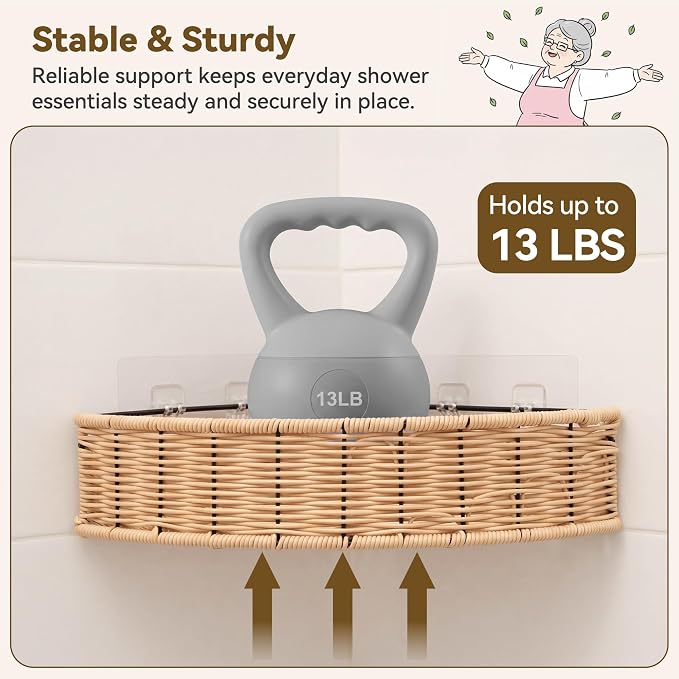 GRANNY SAYS 2 Pack Wicker Corner Shower Caddy Hanging, Shower Shelf for Inside Showers, Adhesive Shelves for Bathroom Organizers and Storage, Bathroom Shelves Wall Mounted for Home Decor, Natural