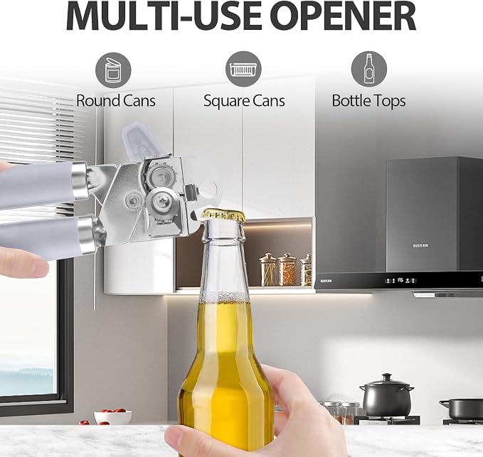 Safring Can Opener Manual, Heavy Duty Handheld Strong Can Opener with Soft Touch Handle, Sharp Blade Smooth Edge, Can Openers with Multifunctional Bottle Opener, Lavender