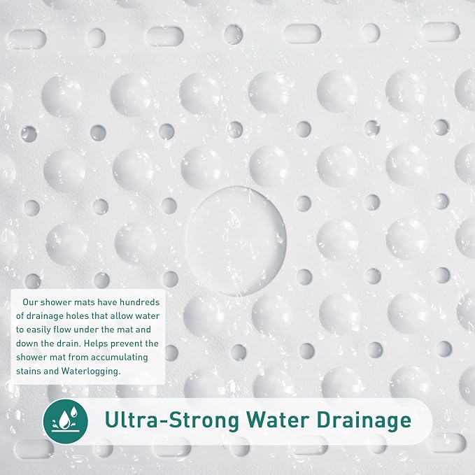 Large Square Shower Mat 27 x 27 Inch White, Non Slip Shower Bathtub Mats for Inside Shower With Big Suction Cups Drain Holes, Anti Slip Bathroom Floor Shower Stall Mats, Easy Clean, BPA-Free