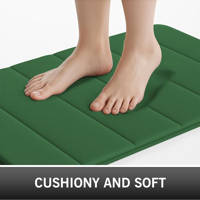 RUN HELIX Bathroom Rugs Set 2 Piece Memory Foam Bath Non-Slip Bath Mat,Washable Room Mats,Absorbent Shaggy Rugs Super Soft Kitchen Mats, Batroom Carpets for Bathroom,Tub,Shower Home Decor（Dark Green）