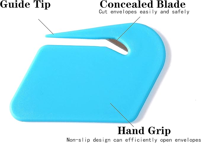Letter Opener Envelope Slitter,6 Pack, Mail Openers Plastic Razor Blade,Envelope Cutter,Letter Opener for Women,Men,Office(red/white/dark blue/black/purple/sky blue)