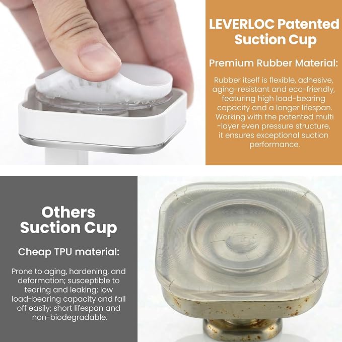 LEVERLOC Suction Cup Hooks for Inside Shower 4 Pack, Versatile Powerful Vacuum Suction Shower Holders for Towel, Loofah, Clothes, Damage Free Wall Hanging Bathroom Hooks, Easy to Install, White