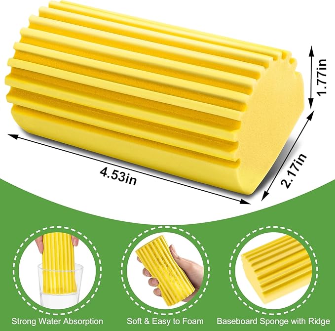 Jeymei 4-Pack Damp Clean Duster Sponge, Sponge Cleaning Brush, Duster for Cleaning Blinds, Glass, Baseboards, Vents, Railings, Mirrors, Window Track Grooves and Faucets, Gray and Yellow