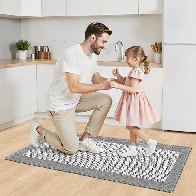 StepRite Kitchen Rugs, Kitchen Mat for Floor, 47"x20" Non-Slip Machine-Washable Commercial Floor Mat, Absorbent Heavy-Duty Rug for Office & Home, Sink Standing Mat, Entryway Carpet, Light Grey
