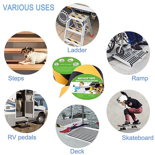 Anti Slip Tape, High Traction,Strong Grip Abrasive, Not Easy Leaving Adhesive Residue, Indoor & Outdoor (2" Width x 190" Long, Hazard - Black and Yellow)