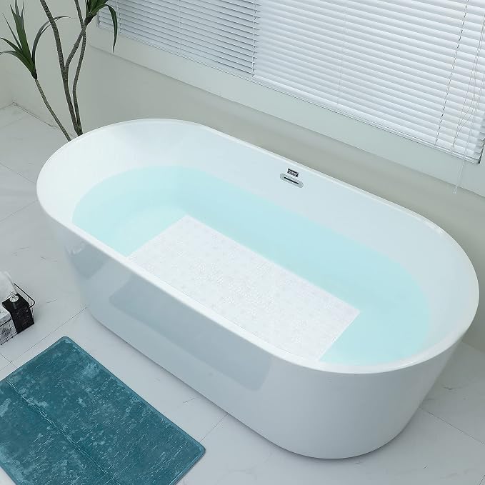 Extra Long Pebble Bath Tub Shower Mat 34.2 x 15.7, Bathmat Non-Slip with Suction Cups, Machine Washable, Bathroom Mats, Smooth/Non-Textured Surface Only (34.2" x 15.7", Clear)