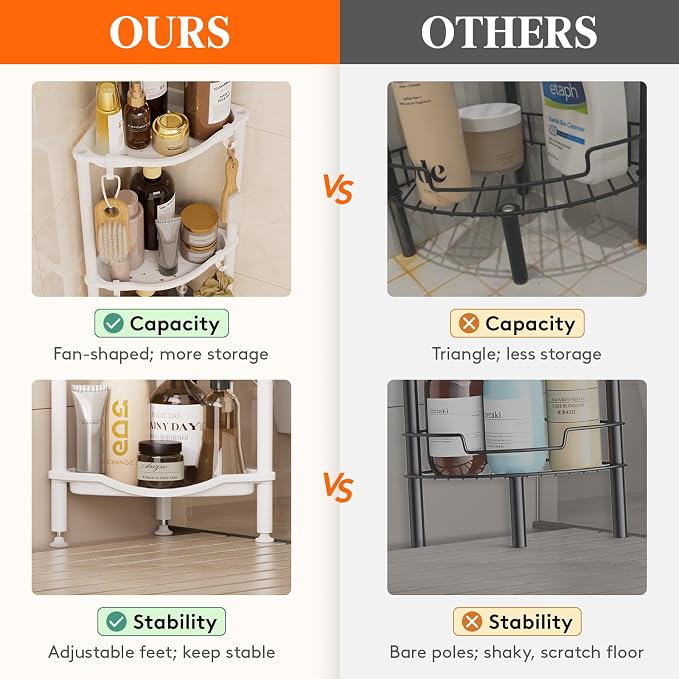 Lifewit Floor Standing Shower Caddy Corner, 4 Tier Plastic Shower Stand Rack with Adjustable Feet and Hooks, Rustproof Bathroom Shelf Organizer, White, 34 x 24 x 107 cm/13 x 9.5 x 42 inch