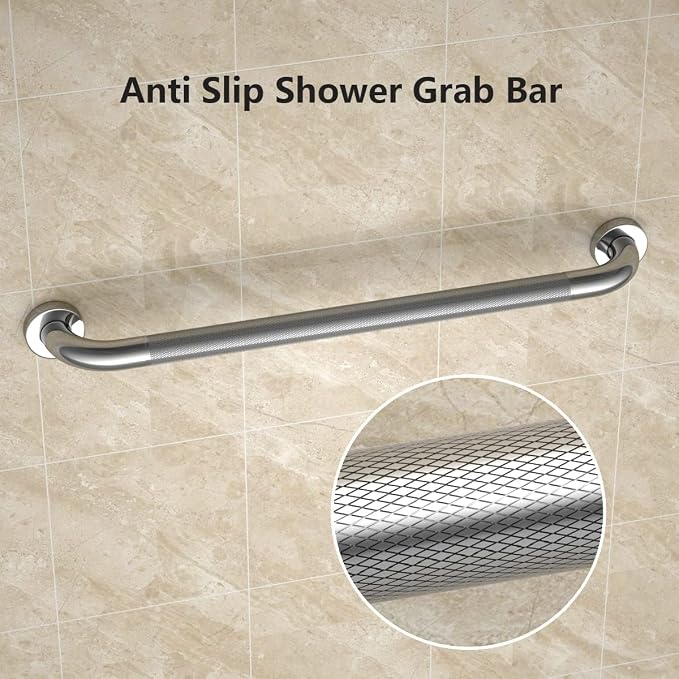 Anti Slip Shower Grab Bar 24 Inch, YuanDe Chrome Stainless Steel Bath Grab Bar, Knurled Bathroom Safety Rail, Shower Handrail Support, Handicap Elderly Balance Assist Handles