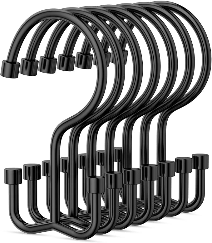 Goowin Shower Curtain Hooks, Shower Curtain Rings, Durable Black Shower Curtain Hooks Rust Proof, Shower Rings for Curtain, Double Glide Shower Hooks for Shower Curtain, Black, 24 Pack-Cylinders