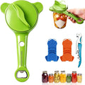 Adjustable Jar Opener for Weak Hands, 4-in-1 Multi-Function Manual Bottle Opener and Corkscrew Set for Seniors with Arthritis, Universal Lid Gripper Kitchen Gadget for All Jar Sizes (green)