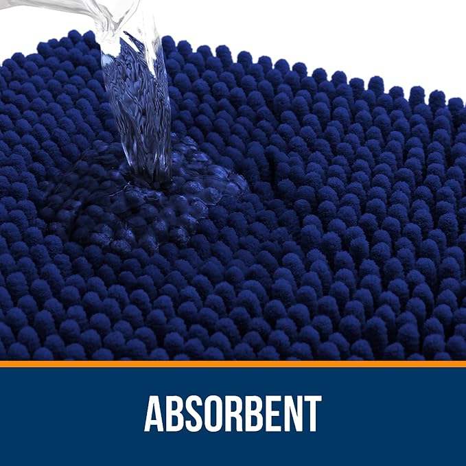 OLANLY Large Bathroom Rugs 40x32, Extra Soft Absorbent Chenille Bath Rugs, Rubber Backing Quick Dry, Machine Washable Bath Mats for Bathroom Floor, Tub and Shower, Home Decor Accessories, Navy
