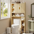 knoworld Fluted Over The Toilet Storage Cabinet, Above Toilet Bathroom Organizer with Toilet Paper Holder, Modern Behind Toilet Cabinet, Space Saver for Restroom, Bathroom, Laundry, Natural Oak