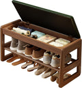 AQIMUELE Shoe Rack Bench,2 Tiers Shoe Bench with Storage with Flip-Top,Wood Shoe Rack for Entryway,Hallway（Green Upholstered Seat,11.8" D x 31.5" W x 15.7" H）