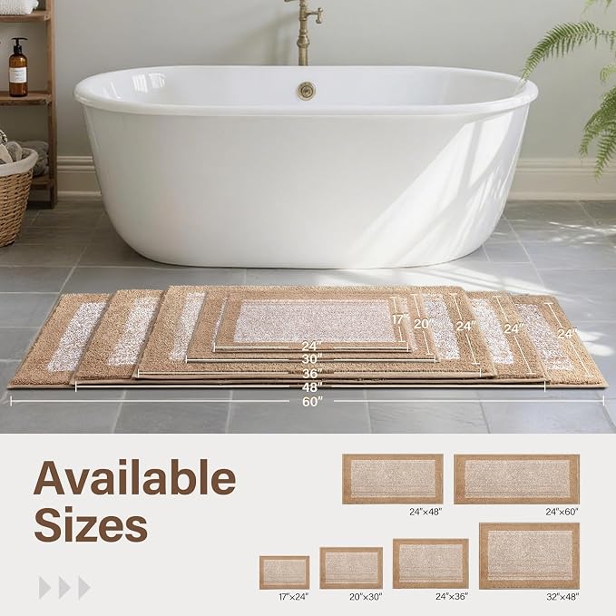 44x24 Large Bathroom Rugs Washable Non Slip, Beige Bath Mat for Bathroom Floor Tub, Soft Absorbent Quick Dry Mats for Shower, Bathtub,Home Decor