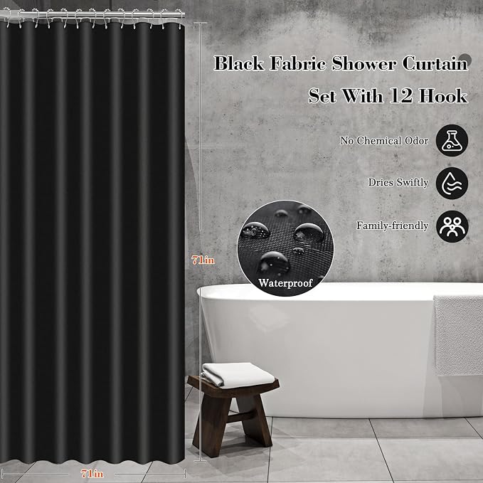 Bathroom Set, 20Pcs Bathroom Shower Curtain Sets with Hooks, Black Bathroom Accessories Set with Trash Can, Bathroom Accessories Sets Complete with Shower Curtain Set, Bathroom Accessory Set