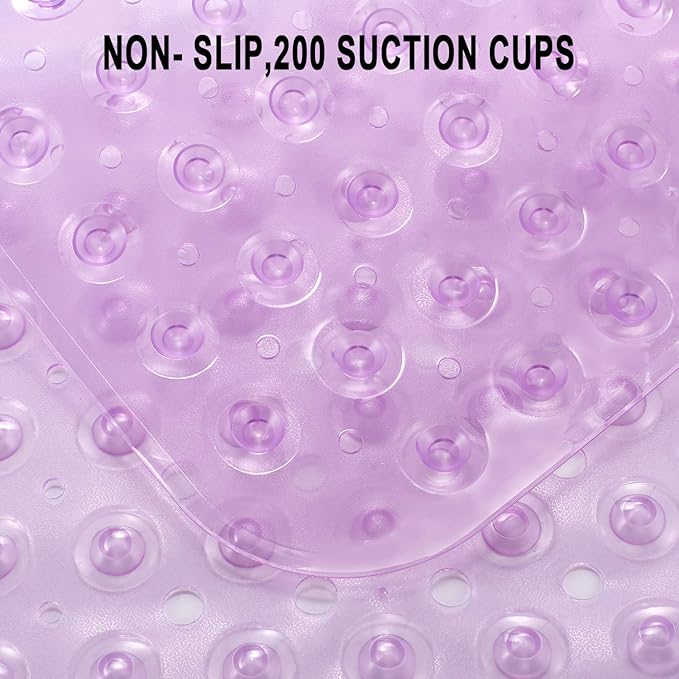 YINENN Bath and Shower Safety Mats 40x16 inch, Non Slip with Suction Cups for Bathroom Stall and Tub Floor, Extra Large and Machine Washable, Drain Holes Keep Bathtub Clean, Purple