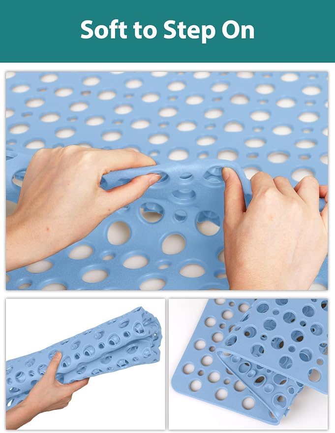 Extra Large Shower Mat, Yonala 47 x 32 Inch Non Slip Shower Mats for Inside Shower, Soft TPE Shower Floor Mat with Suction Cups and Drain Holes, Machine Washable Bathroom Shower Mat, Easy to Clean