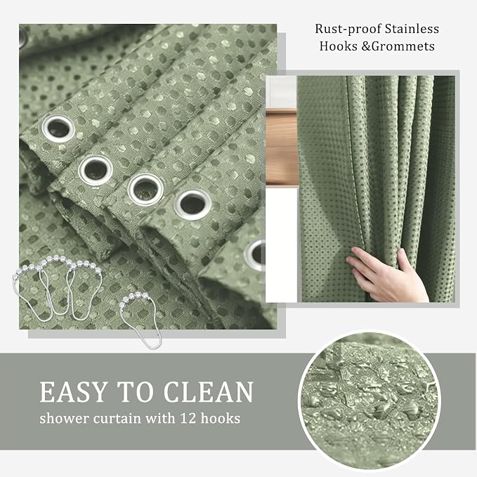 CERBIOR Bathroom Accessory Set with Shower Curtain, Includes Shower Curtain,Soap Dispenser, Toothbrush Holder, Toothbrush Cup, Soap Dish for Decorative Countertop and Housewarming Gift,Green,20PC
